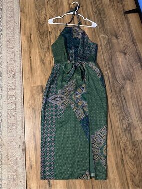 house of harlow green lace dress House of Harlow 1960 Floral Dress, Lace Trim, Tiered Maxi, Green/Blue, Size  XS